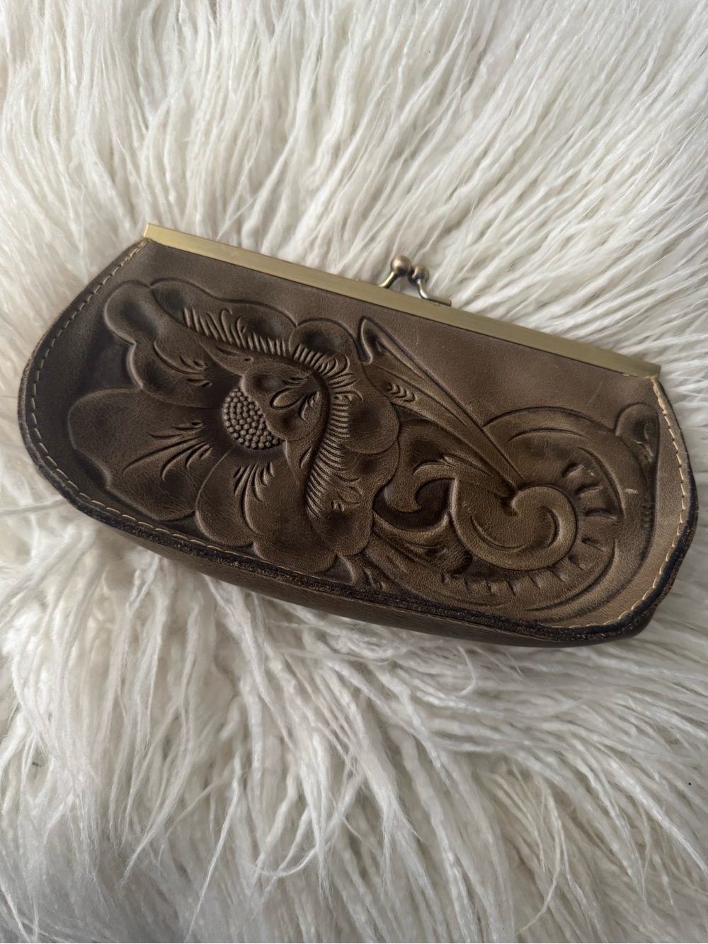 Patricia Nash Olive Green Tooled Floral Leather Effie Frame Wallet